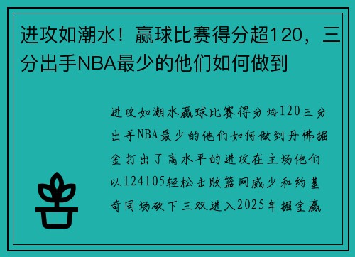 进攻如潮水！赢球比赛得分超120，三分出手NBA最少的他们如何做到